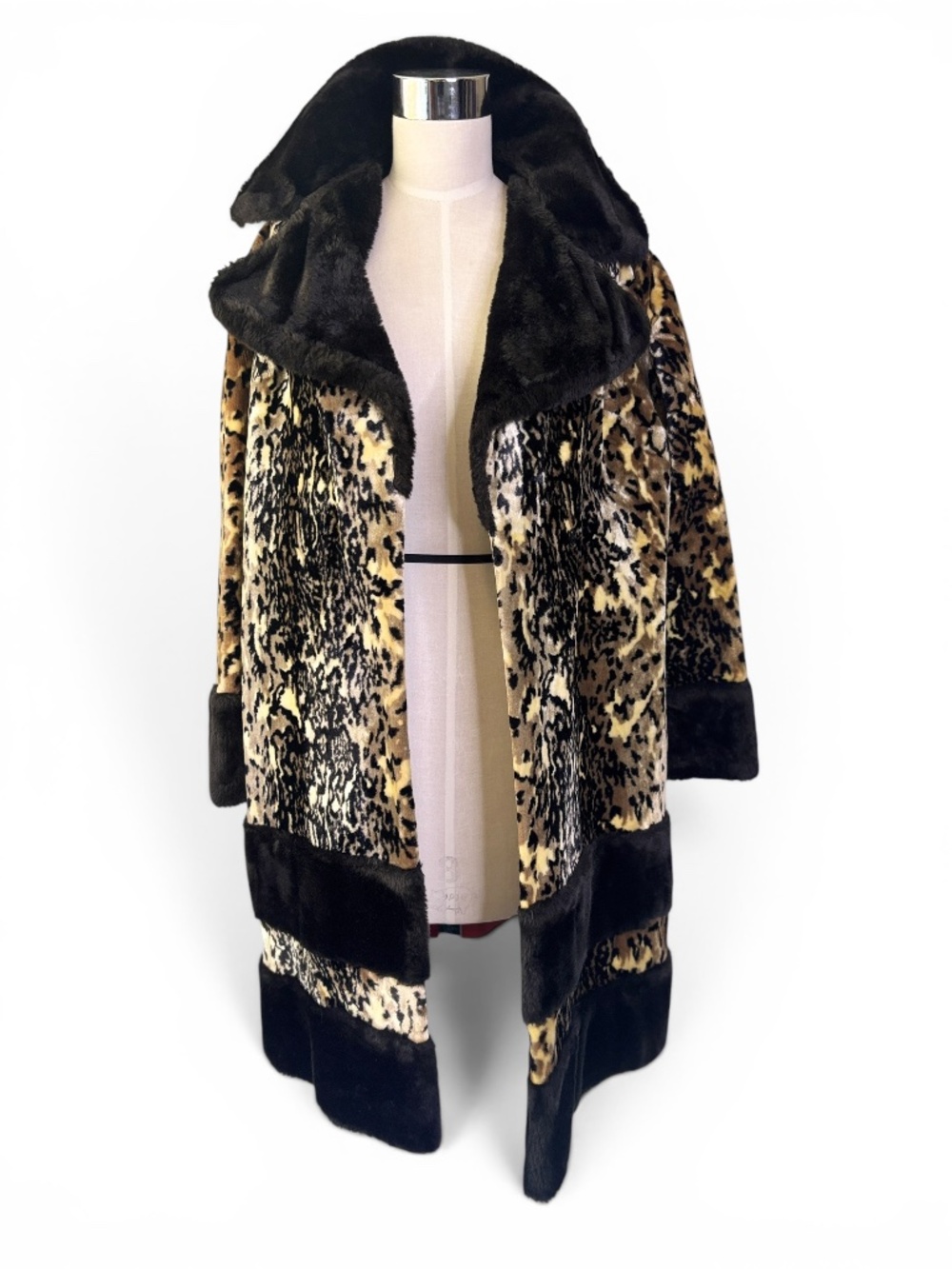 Vintage 1960s Leopard Animal Print Faux Fur Mod Glam Statement Jacket Coat  M - Picture 6 of 9